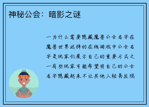 神秘公会：暗影之谜