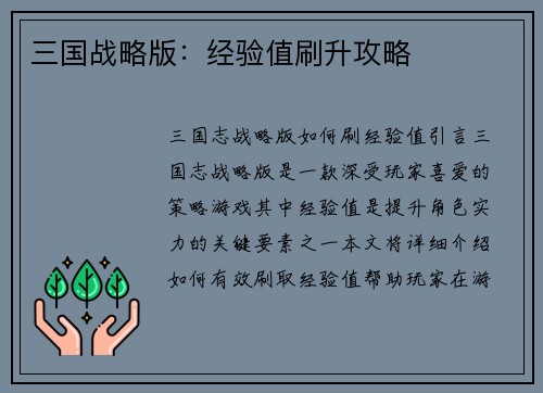 三国战略版：经验值刷升攻略